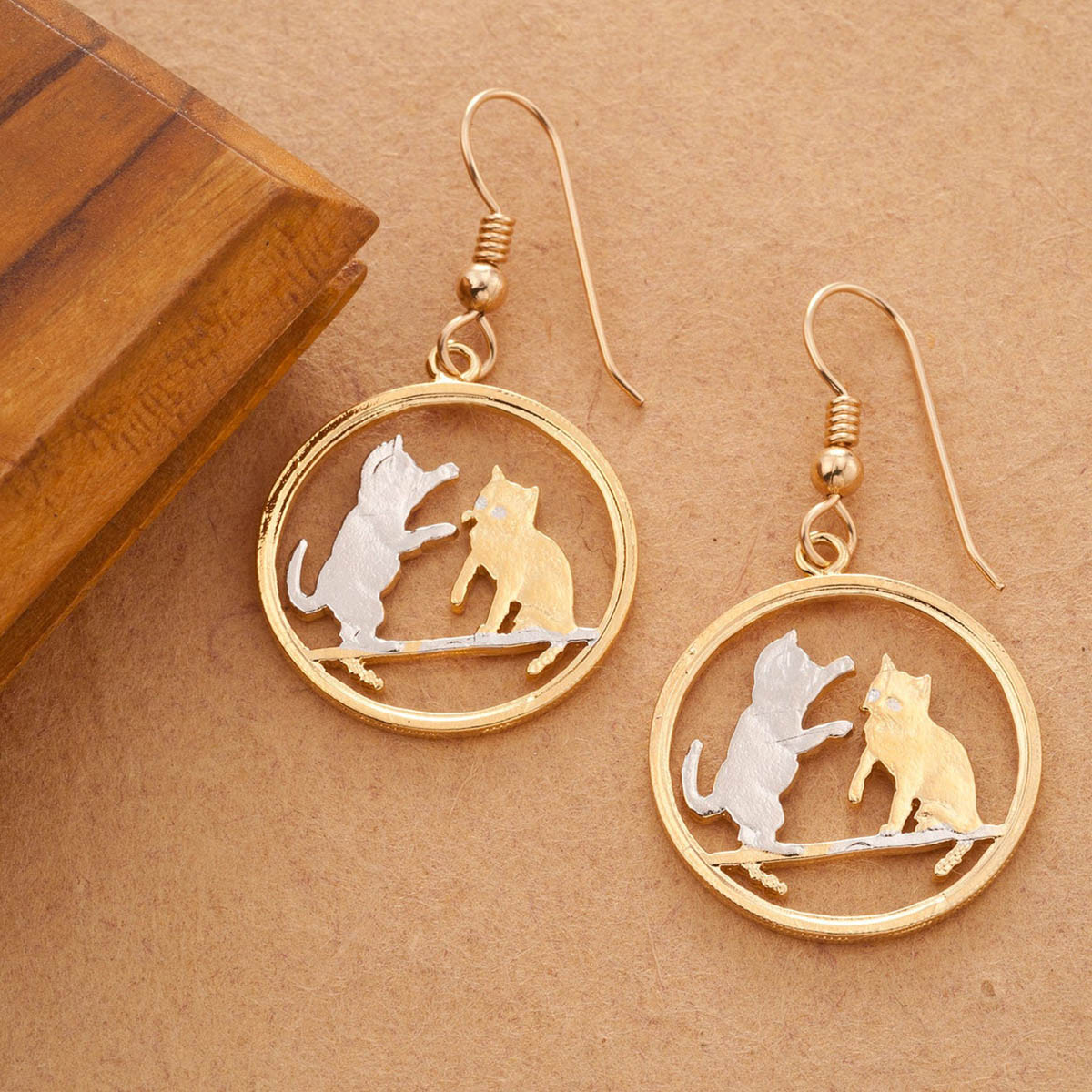 cat earrings by coinjewelry on etsy