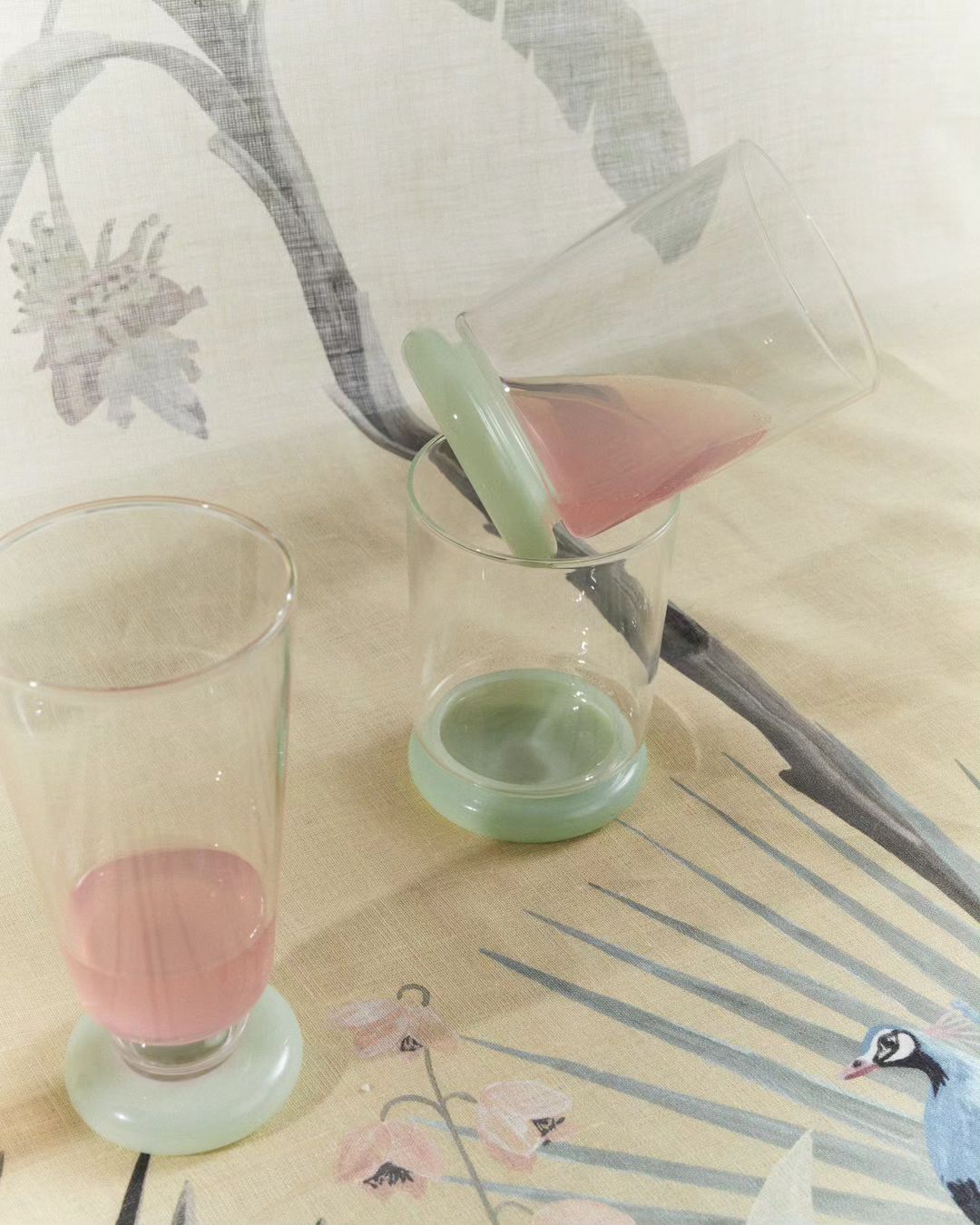 colorful glassware in mint and pink