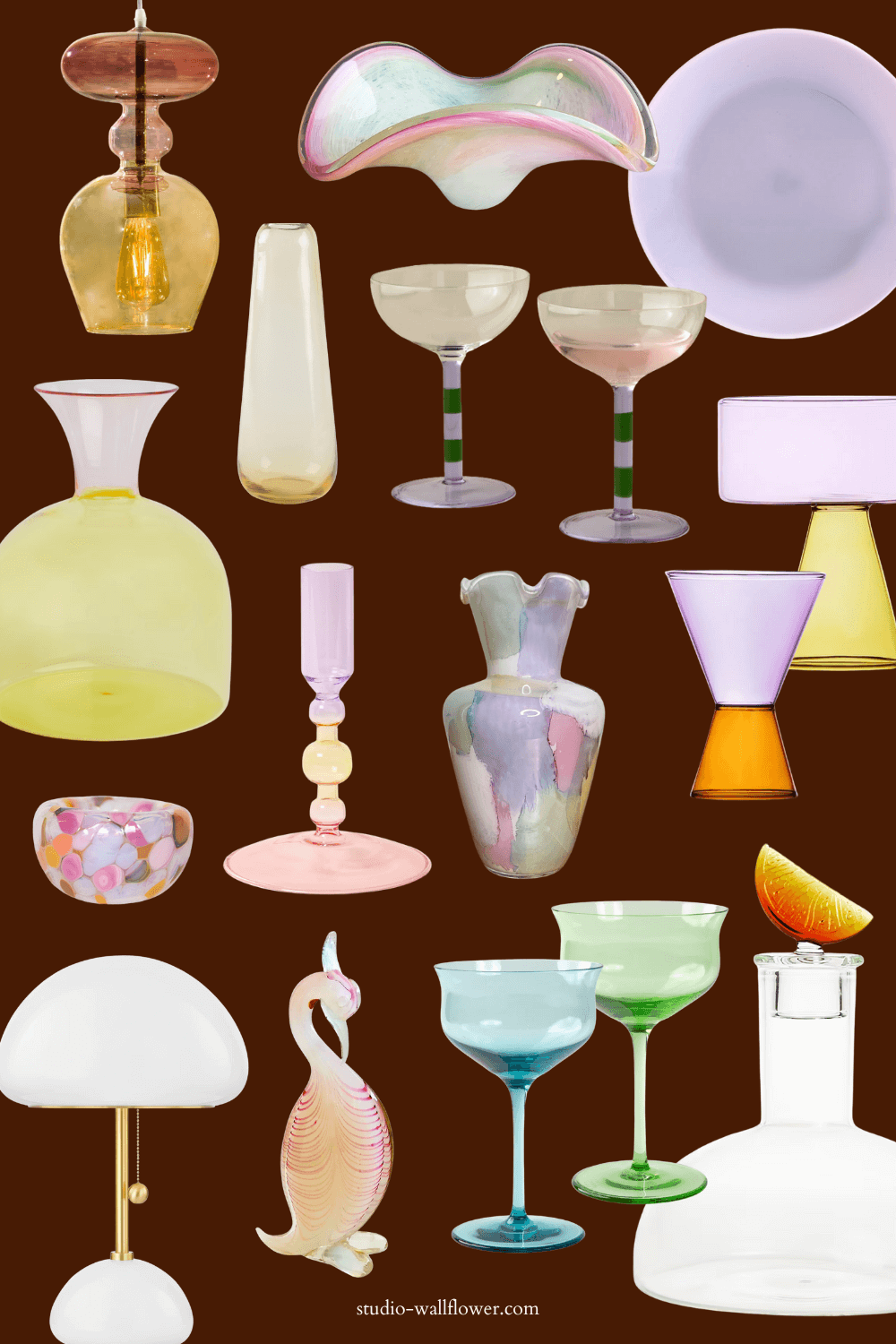 collage featuring modern colored glassware 