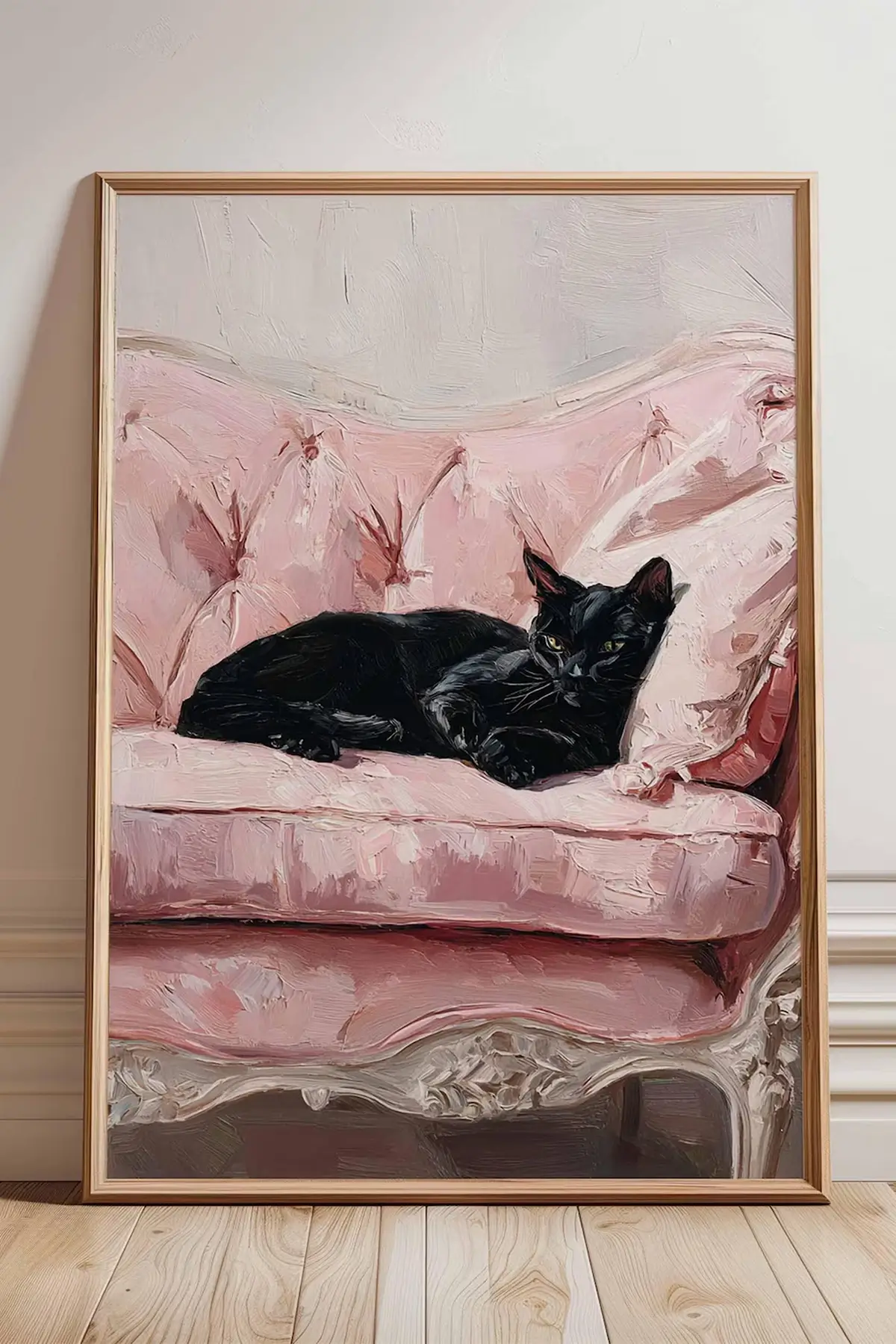 Black cat on couch art print by NeuralPrint