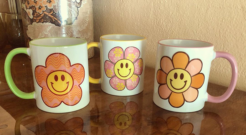 retro smiley mugs by @aprilseelbach