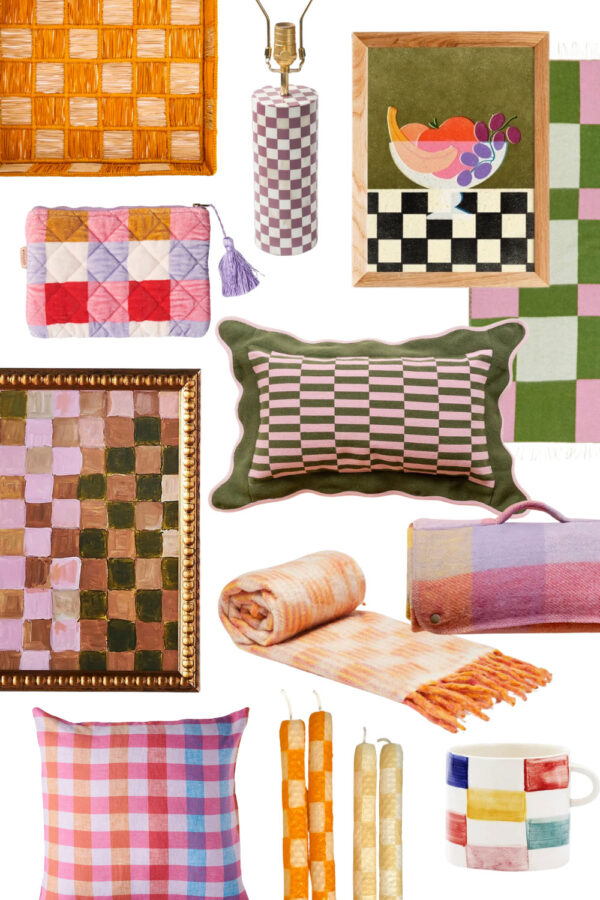 the evolution of the checker print trend! colorful check print pillows, rugs, artwork and more.