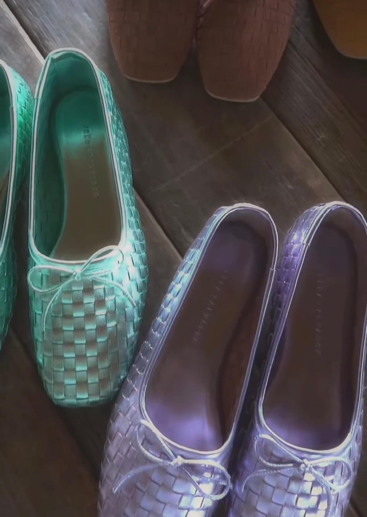 freda salvador metallic ballet flats woven lilac and mermaid green