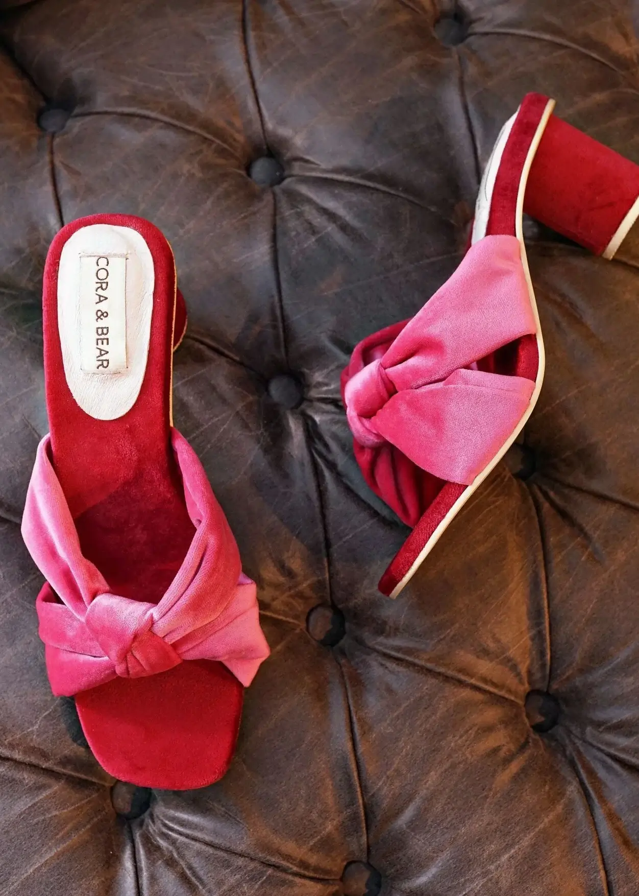 bow heels pink and red for spring by Cora & Bear