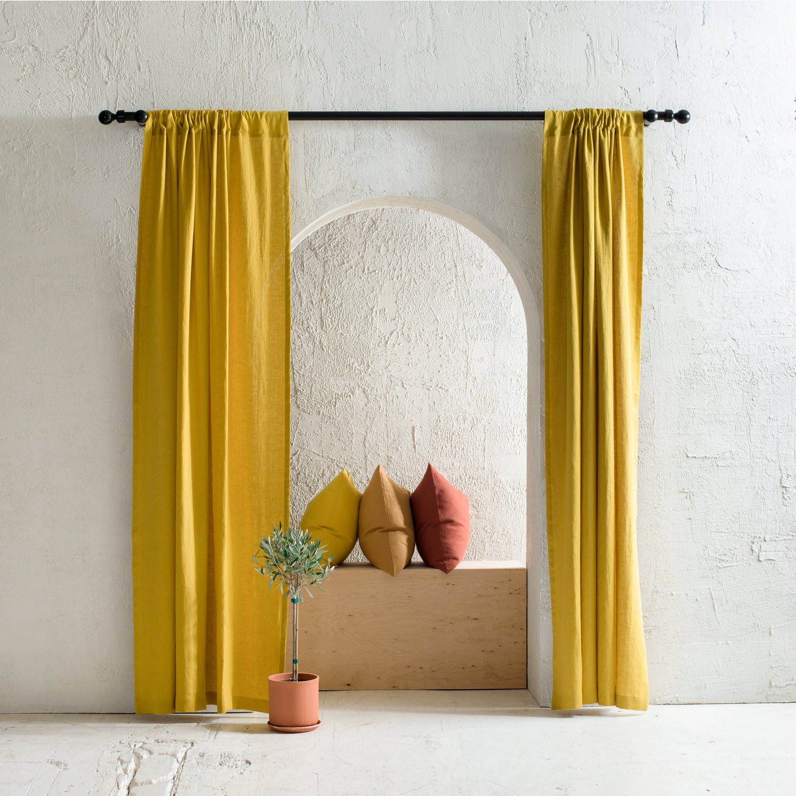 linen curtains - yellow home decor