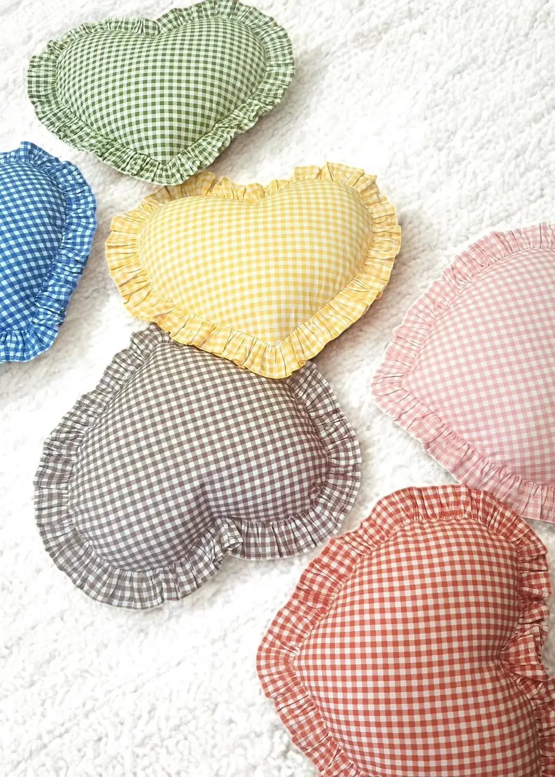 Bohemian Linen Gingham Heart Pillow Cover with Frill HelloMelloStore