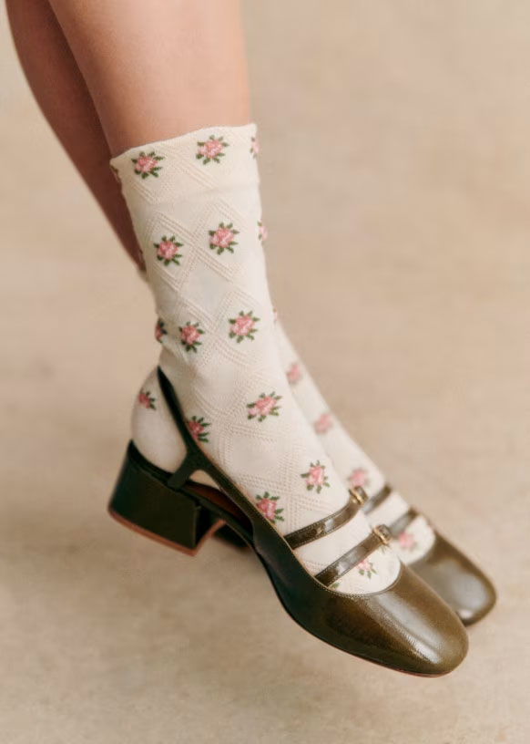 Sezane vintage floral socks with mary janes