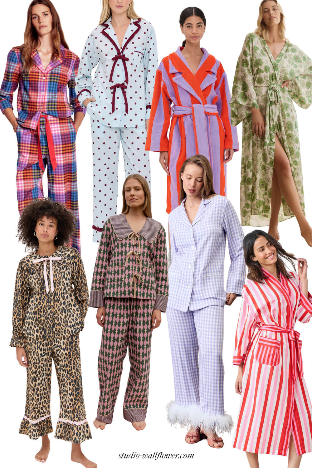 collage featuring colorful luxury pajamas