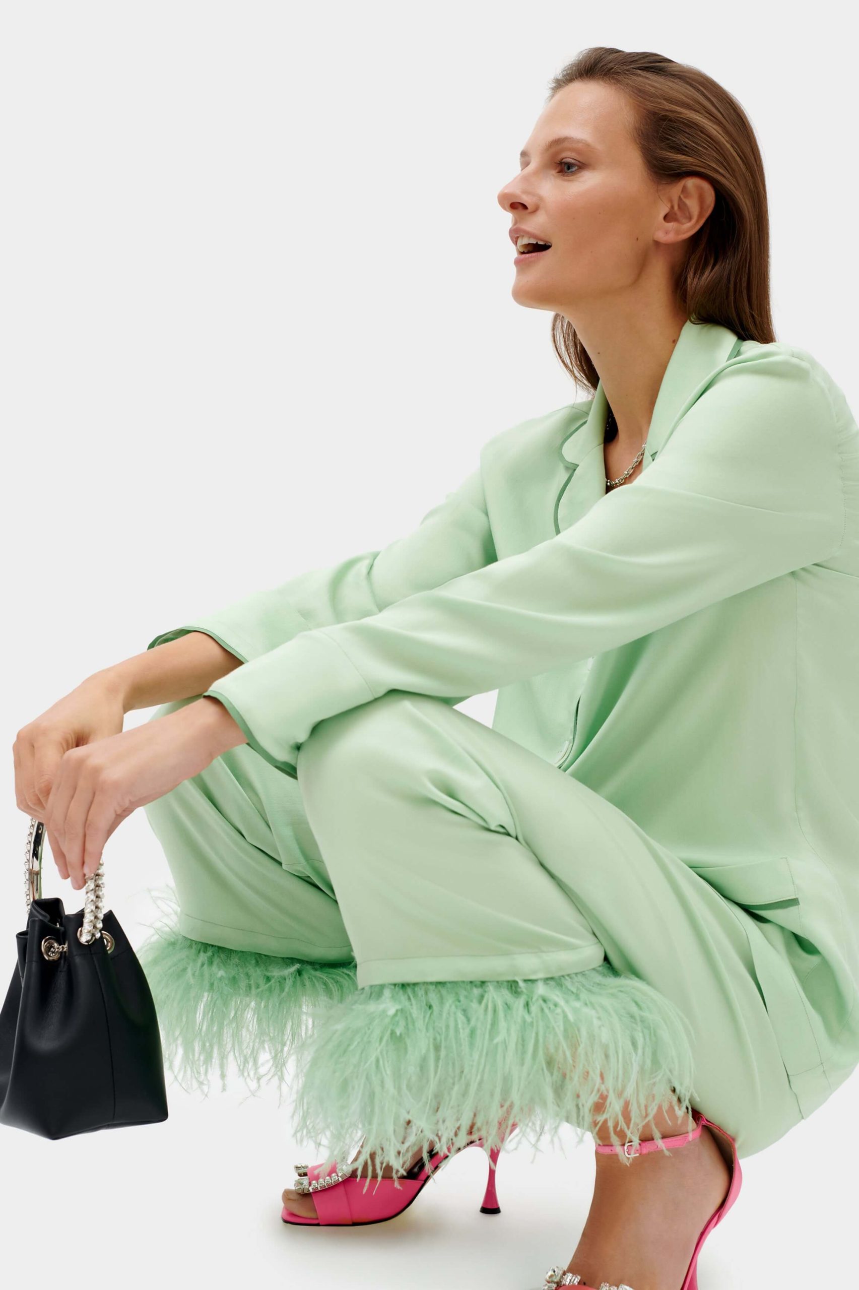 mint green luxury pajamas with feathers