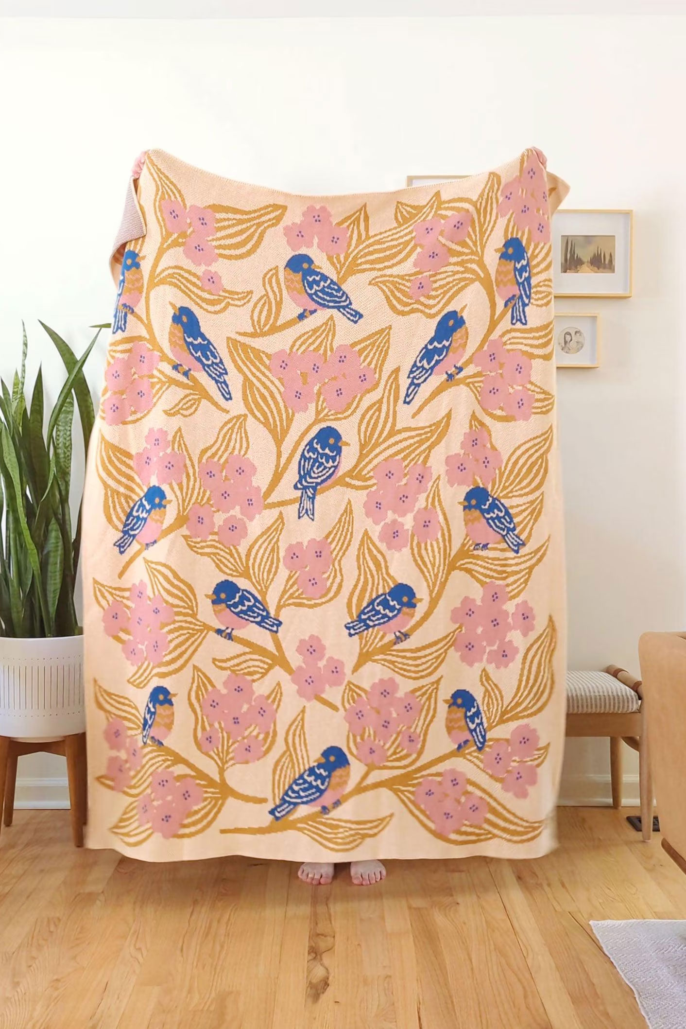 Colorful birds blanket by NuthatchStudioGoods organic cotton