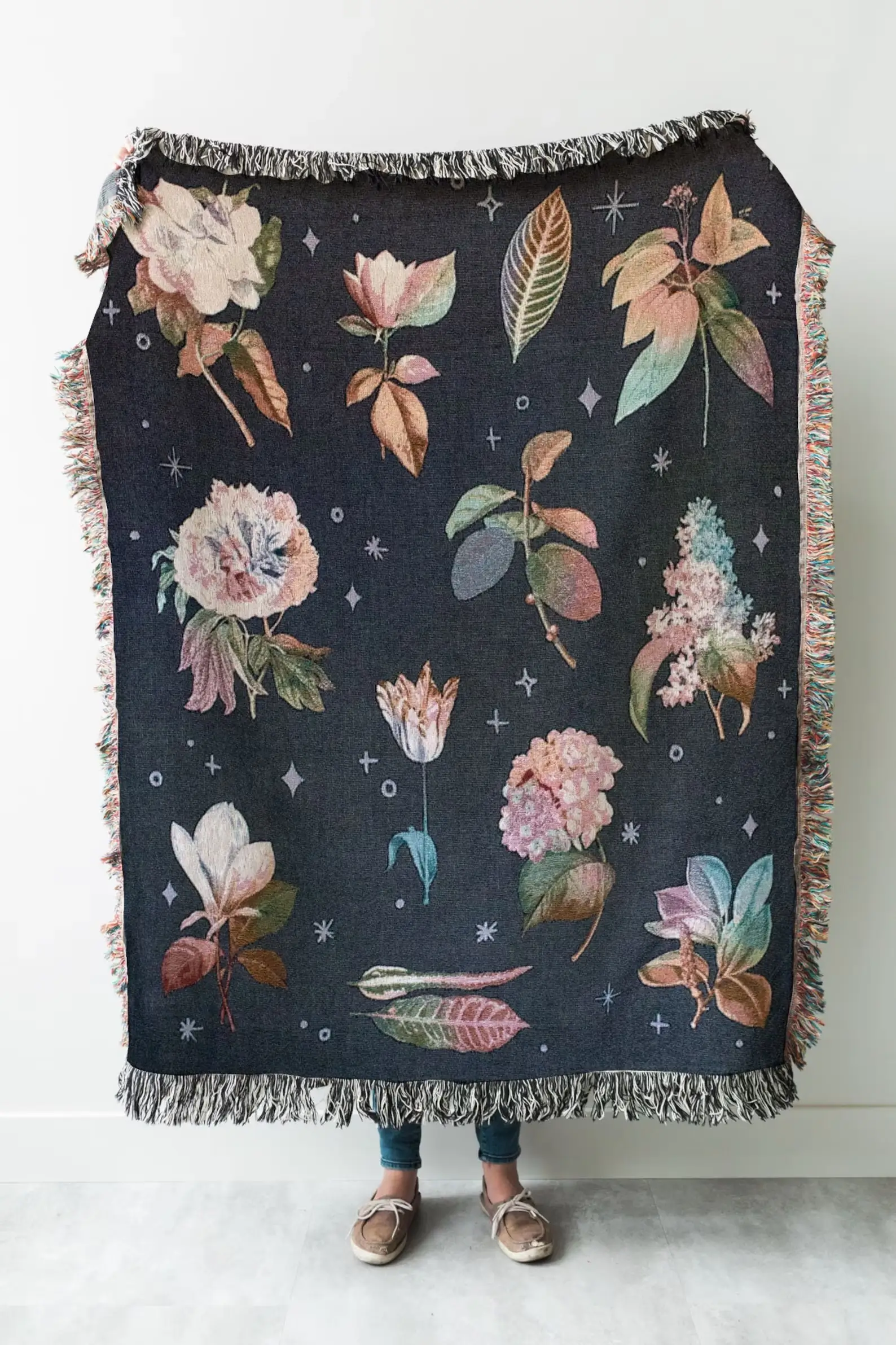 dark moodle floral throw blanket by frankie prints co