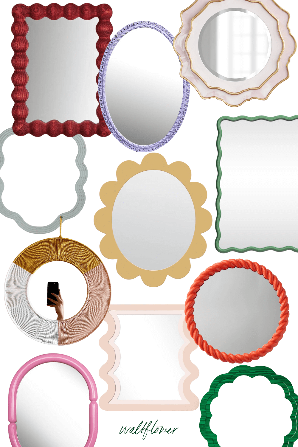 collage of pastel colorful wall mirrors