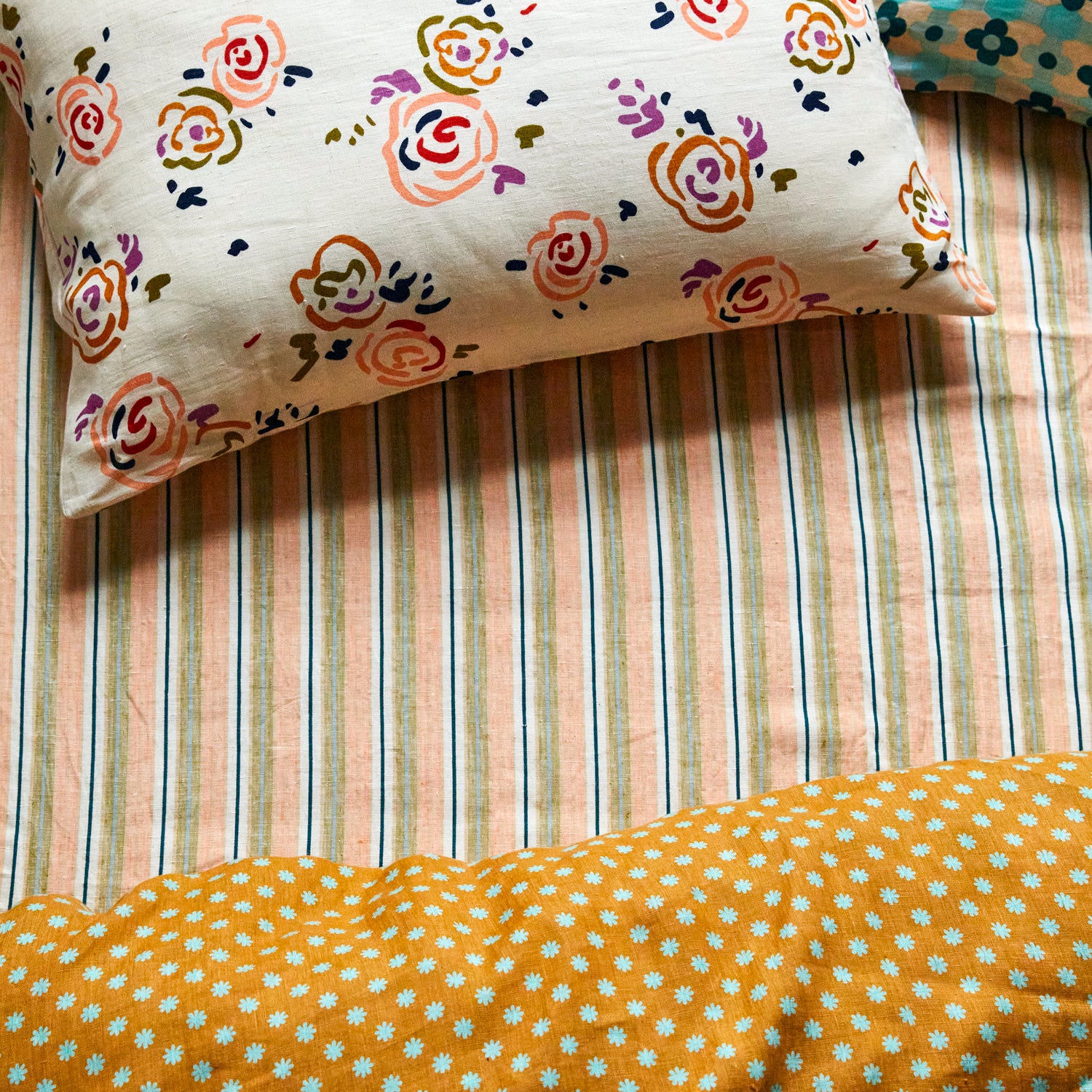 Green and Orange Striped Sheets from Sage and Clare