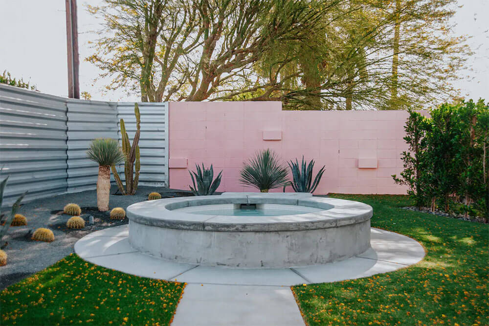 pink palm springs airbnb with hot tub