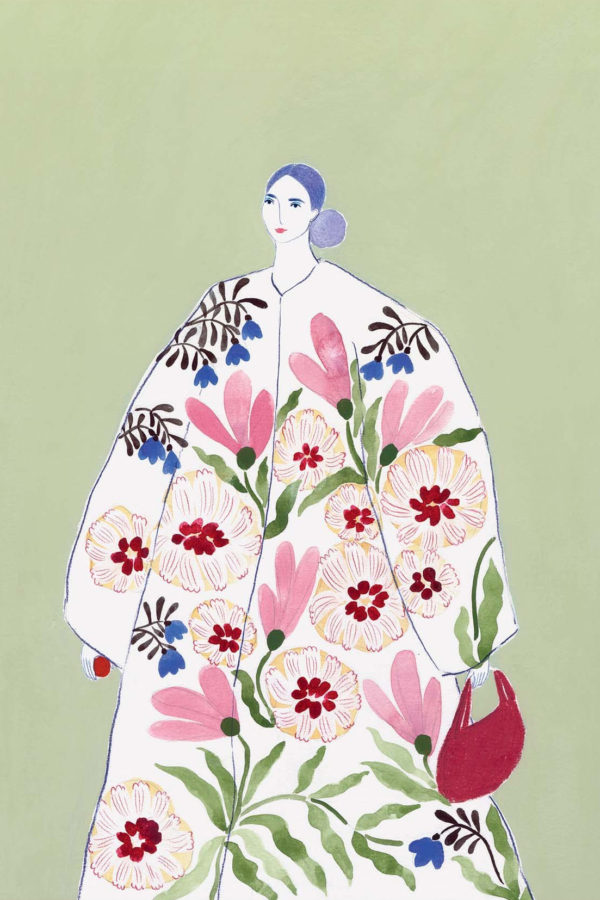 festive coat lady art print by la poire