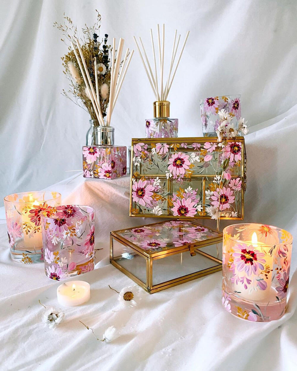 Handpainted Floral Glassware by Lucy Siviter 