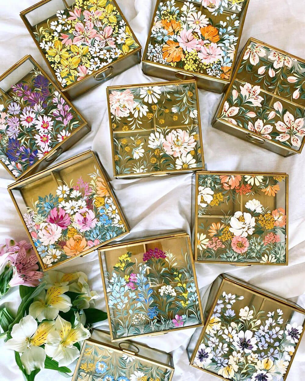 floral painted jewelry boxes by lucy siviter