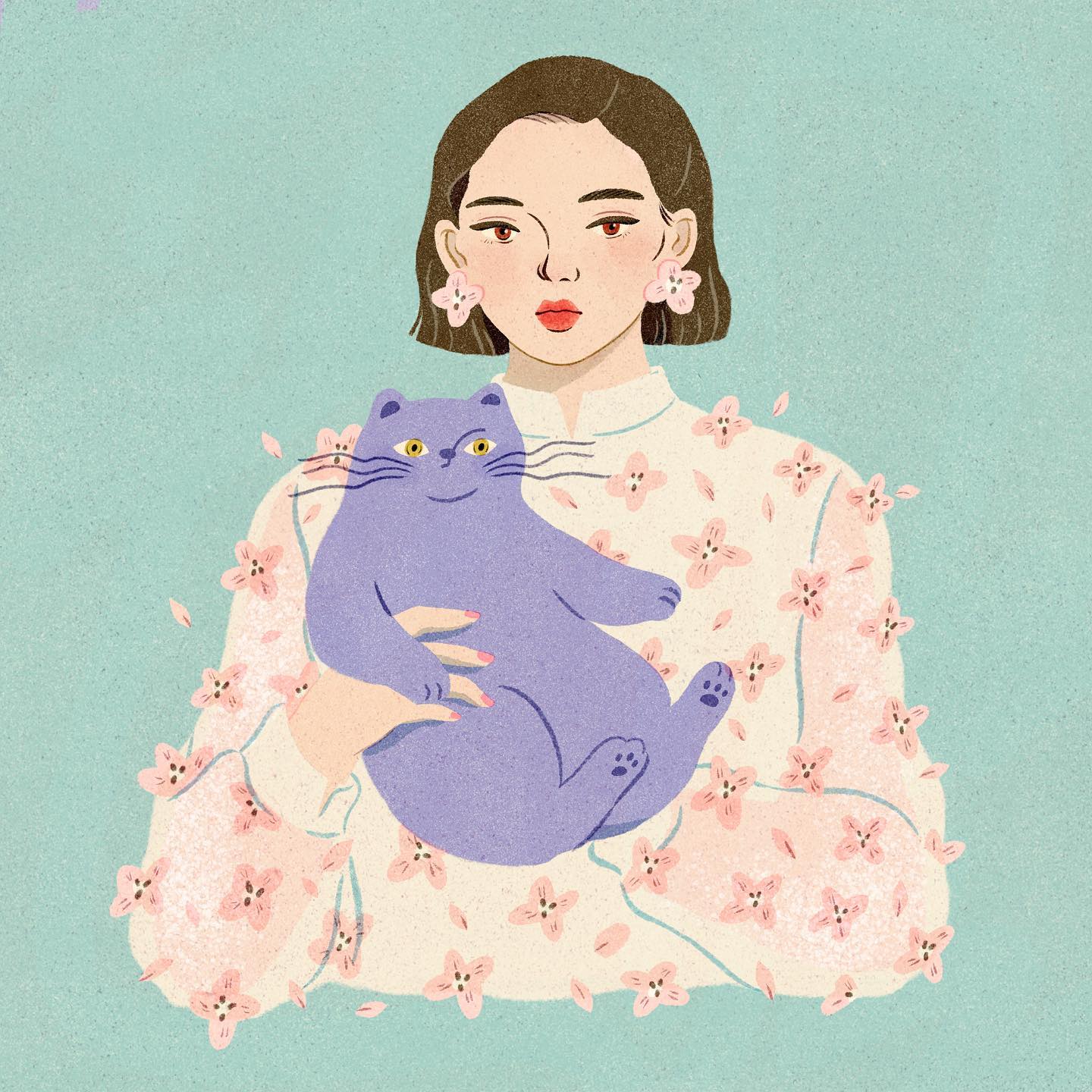 Woman and cat illustration by Tess Tseng