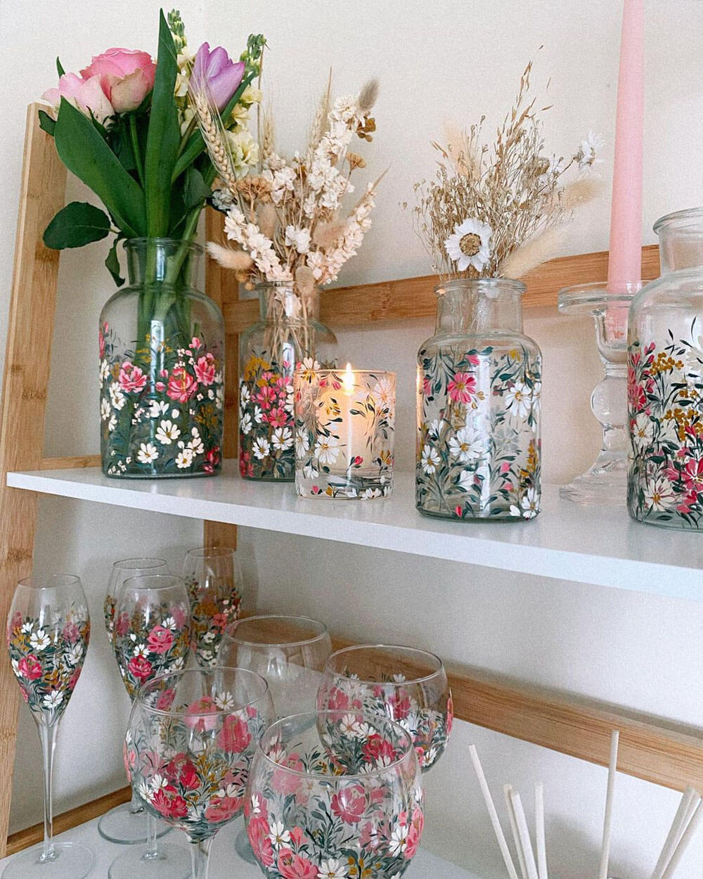 Handpainted Floral Glassware by Lucy Siviter 