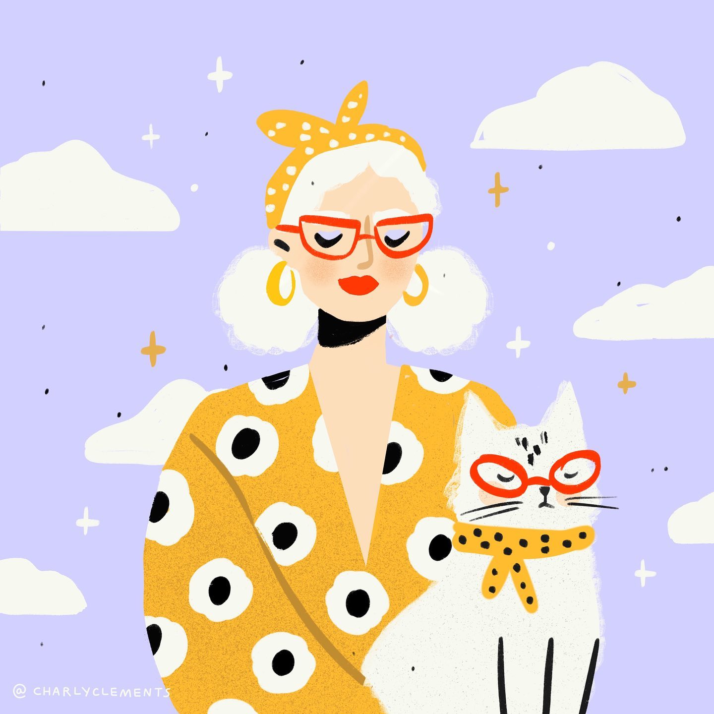 illustration of stylish girl and her cat illustration by Charly Clements