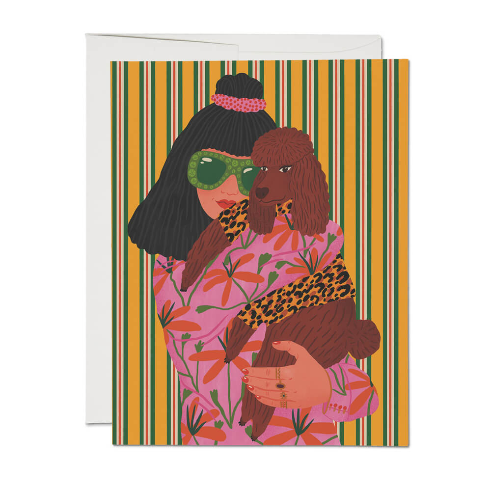 poodle and women greeting card