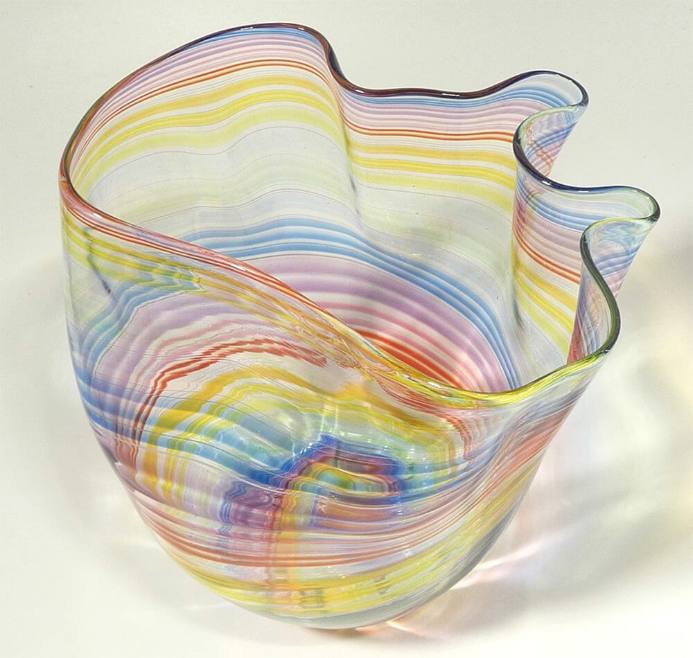 wavy rainbow handblown glass vase