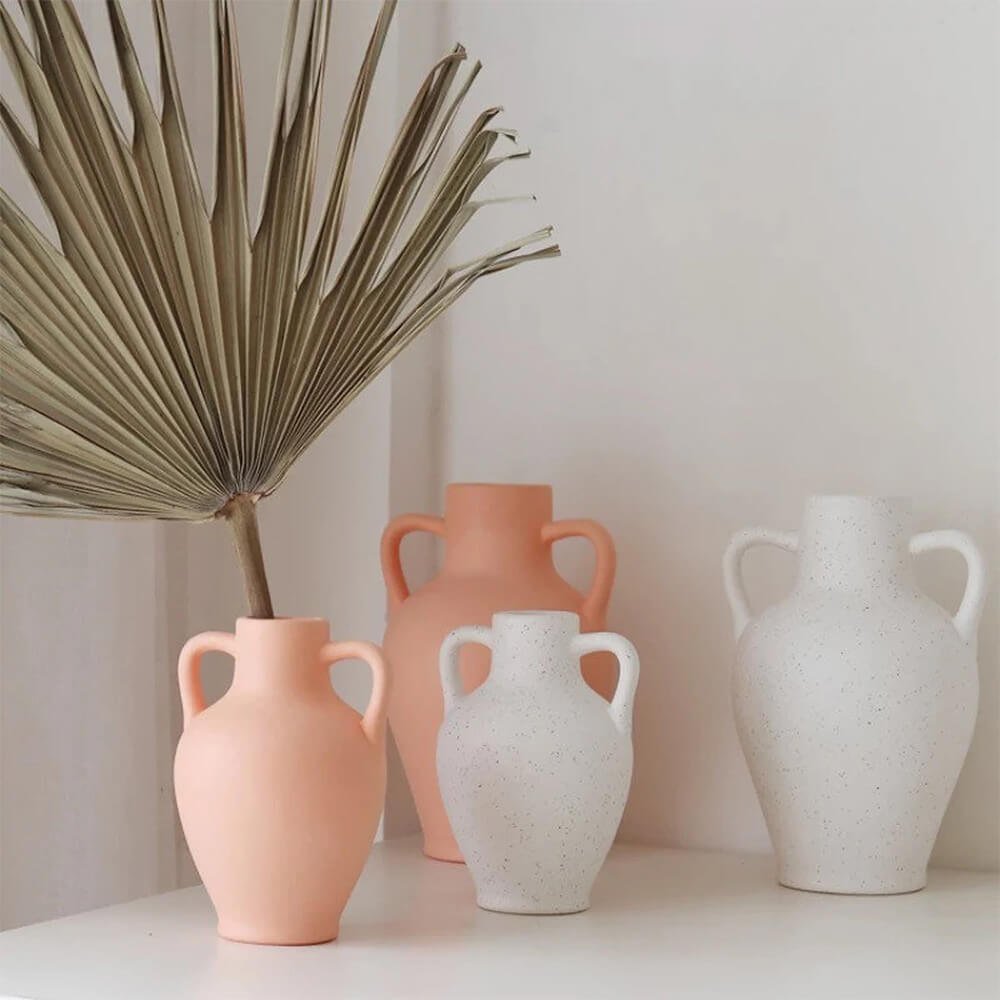 peach and white classic ceramic vases