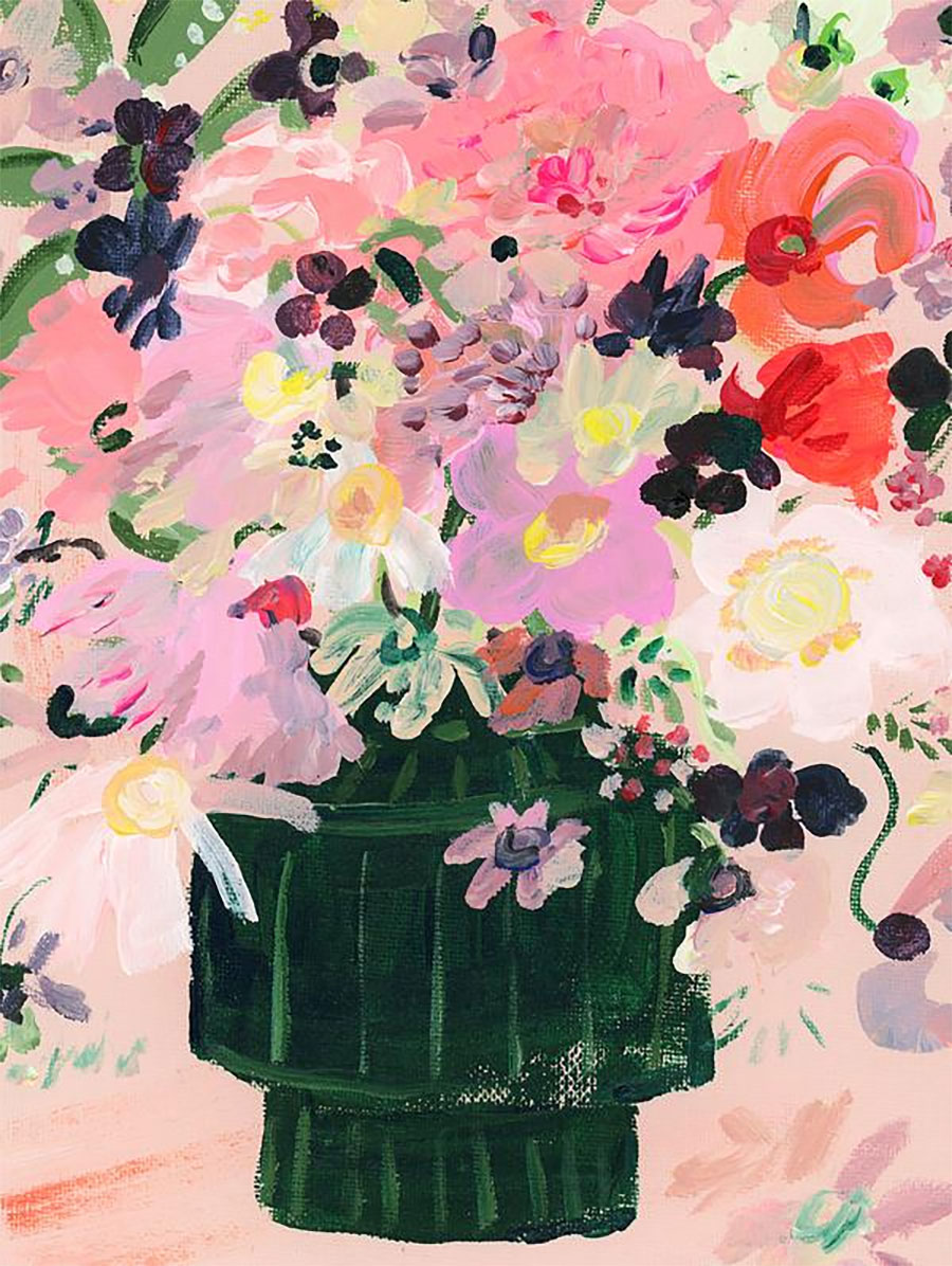 Garden Flowers Art Print in Green Vase by Katy Smail