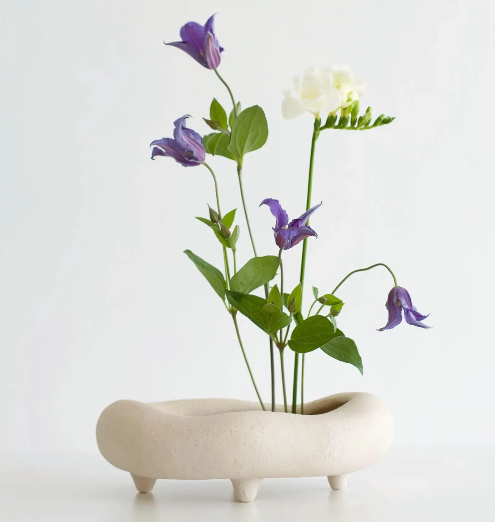 Cream colored Ceramic Ikebana Vase, Shallow Ceramic Vase, Beige Ikebana Bowl for Flowers, Unique Textured Bowl, Handmade Japanese Vase, Modern Table Decor