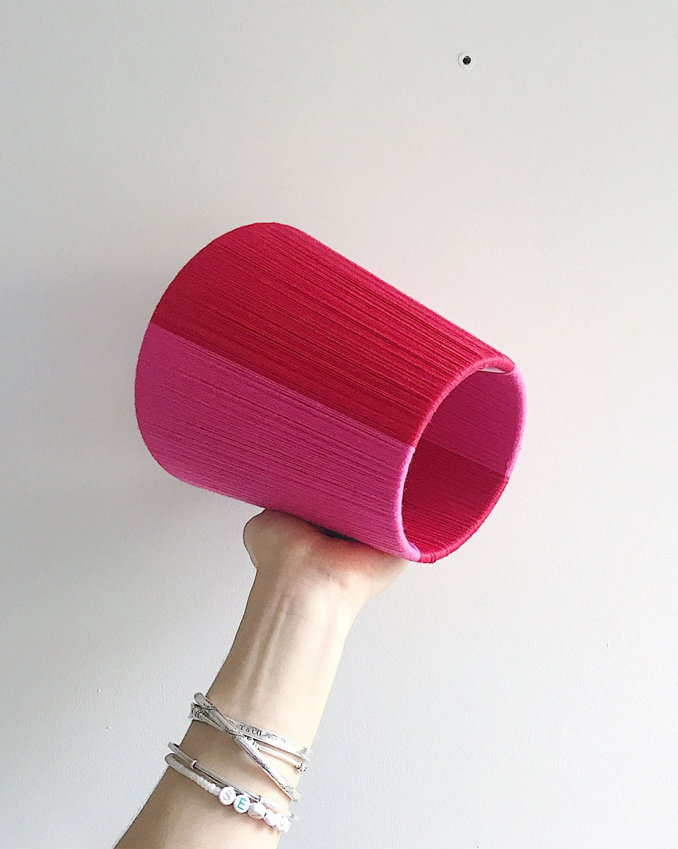 small pink and red colorblock handmade lampshade