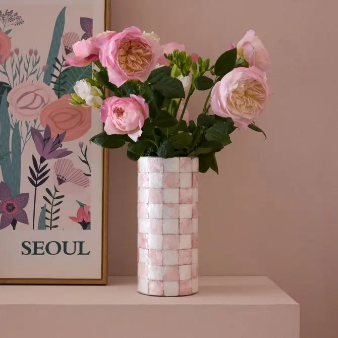 Pastel pink capiz checker glass vase