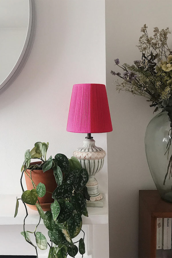 hot pink yarn wrapped lampshade