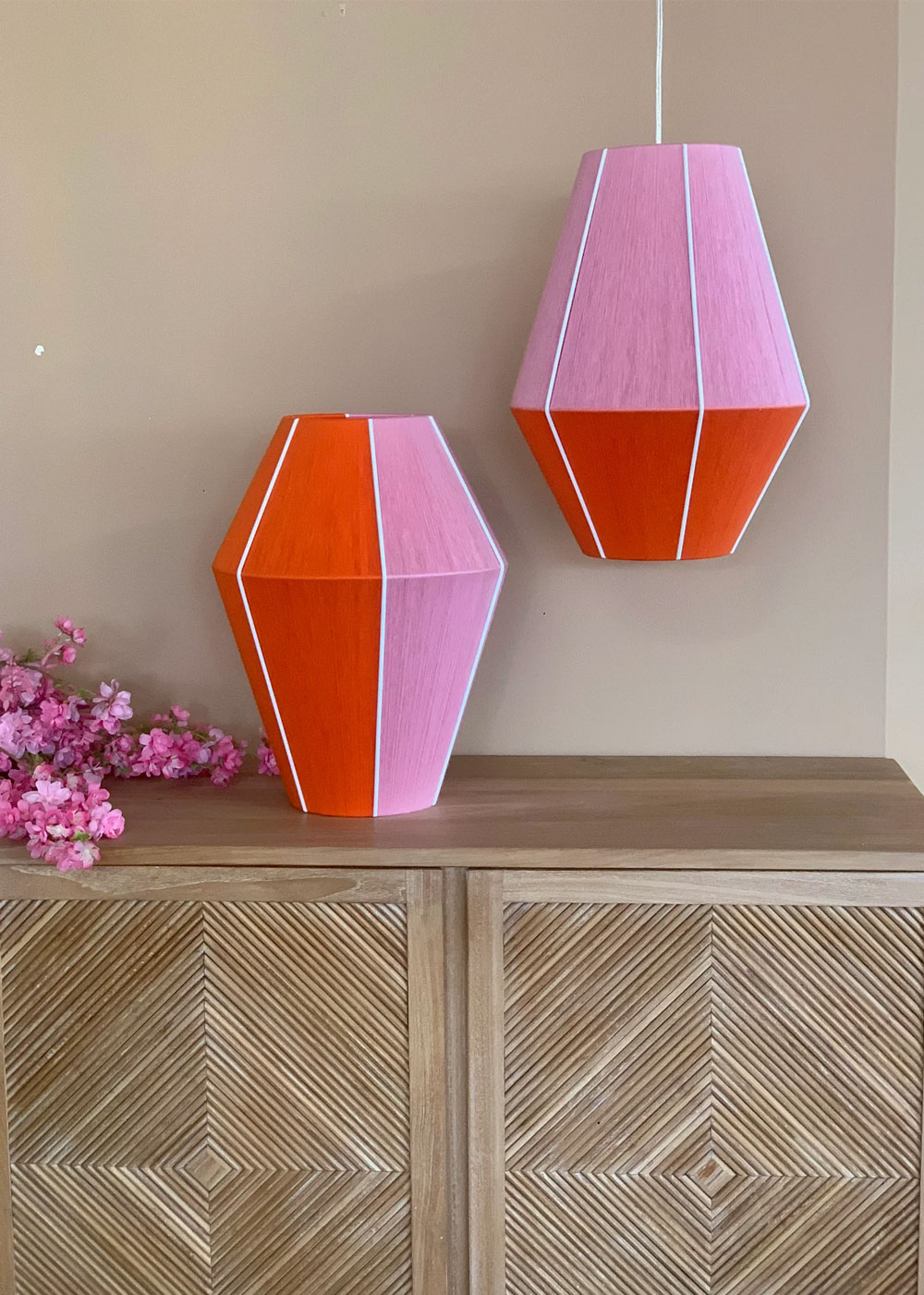 red and pink handmade colorblock lampshade skye lightly