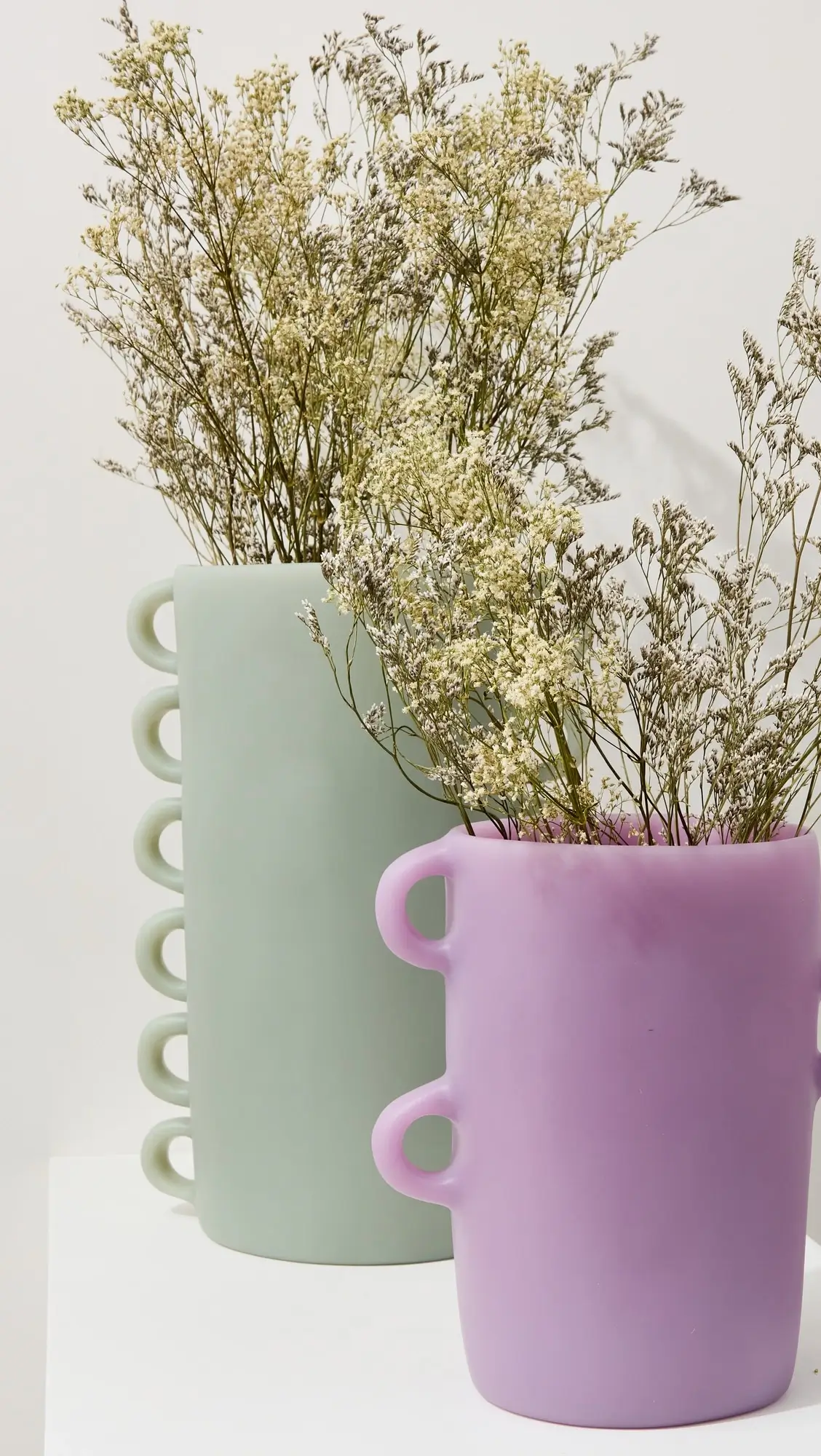 Pastel lilac and mint large loopy vases by Tina Frey