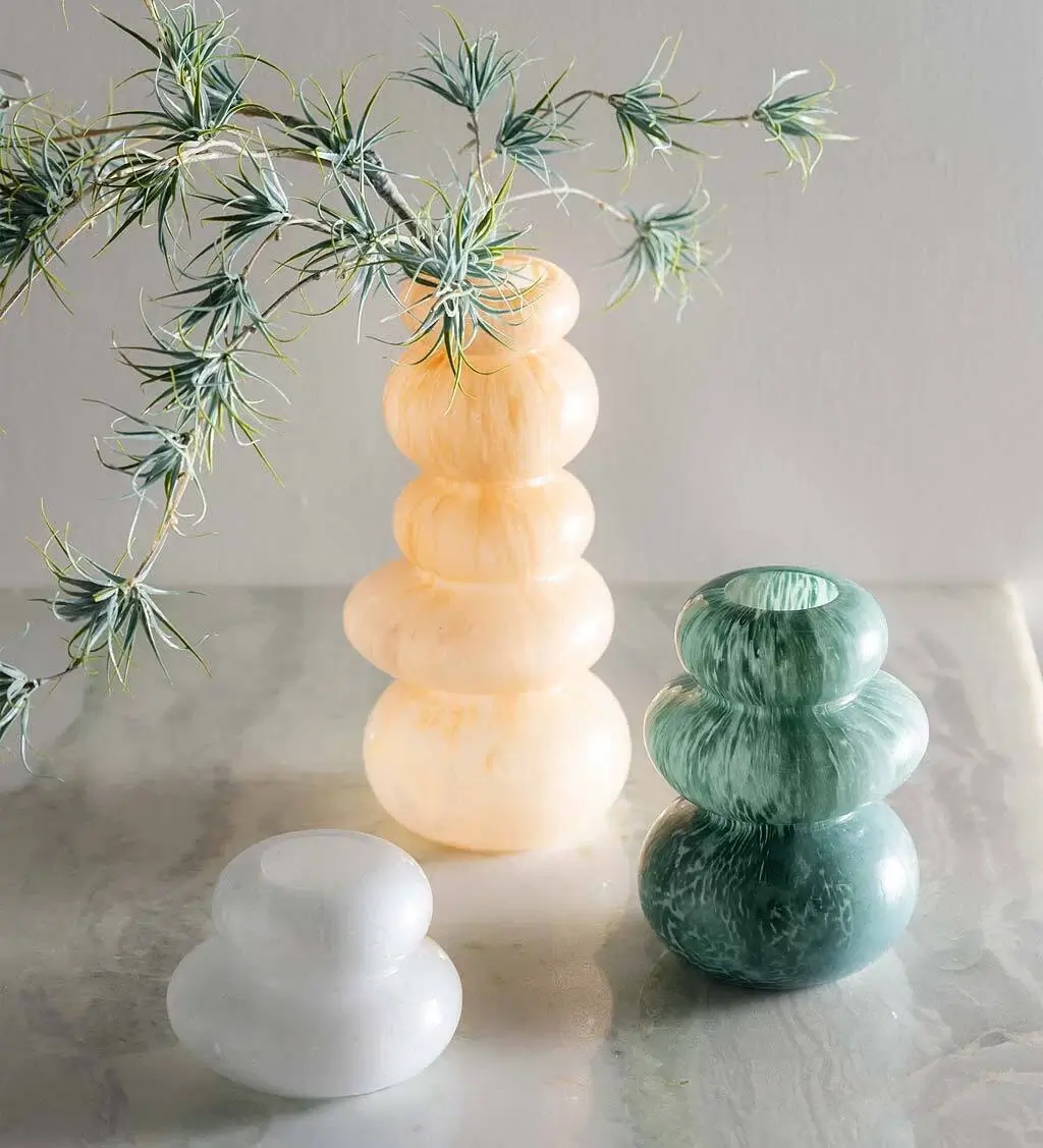 set of 3 glass vases in stone bubble design