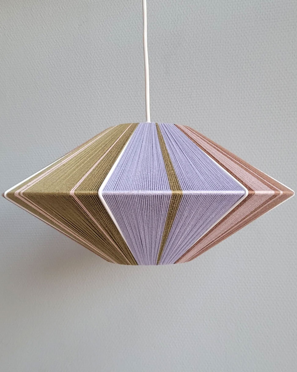 lilac and and blush yarn wrapped handmade lampshades by dutch wool design