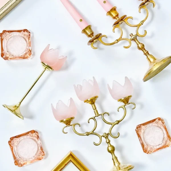 Chosen Kind Vintage tulip brass pink candlesticks and candela holders
