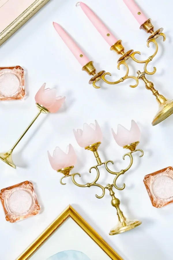 Chosen Kind Vintage tulip brass pink candlesticks and candela holders