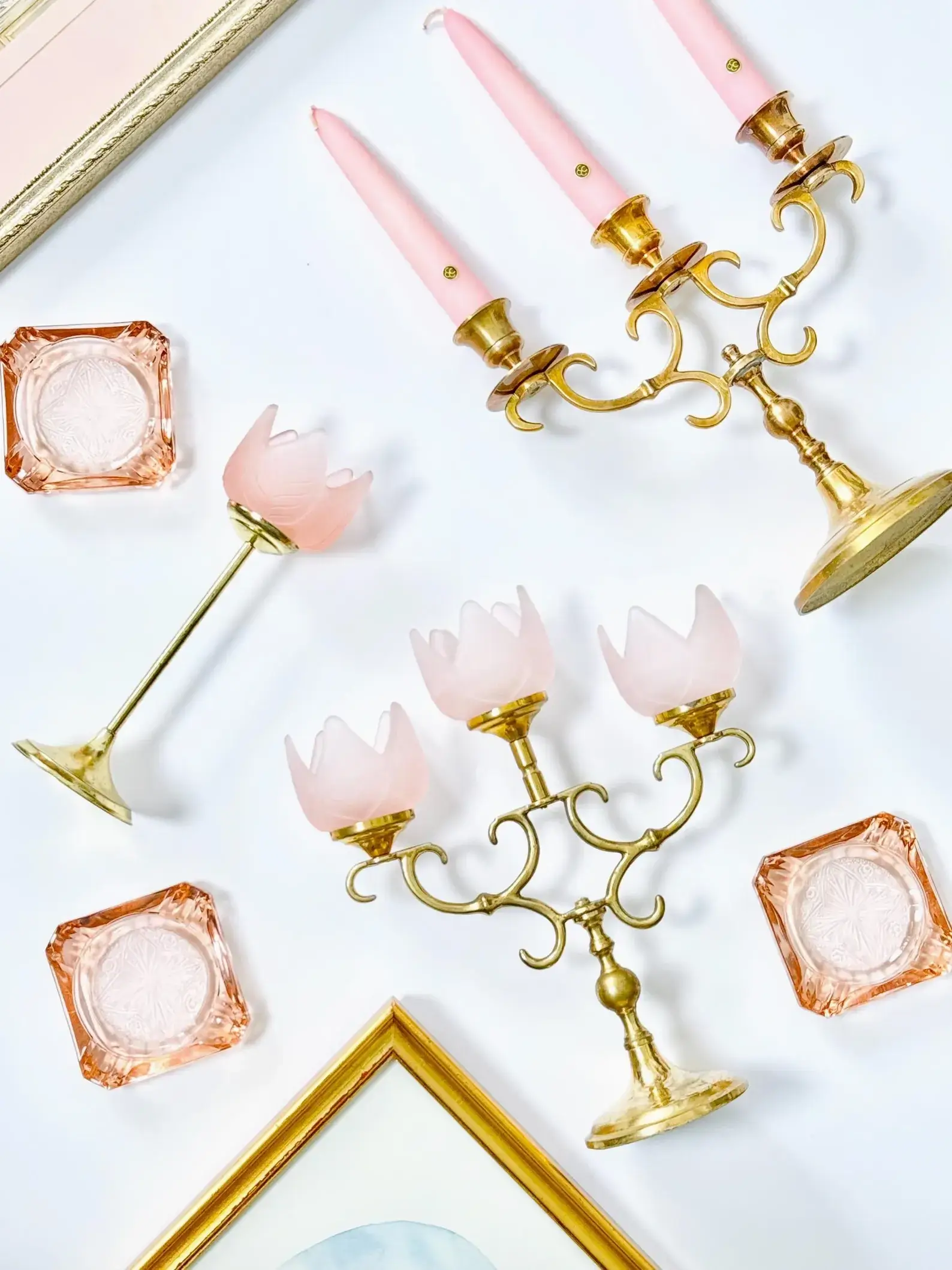 Chosen Kind Vintage tulip brass pink candlesticks and candela holders