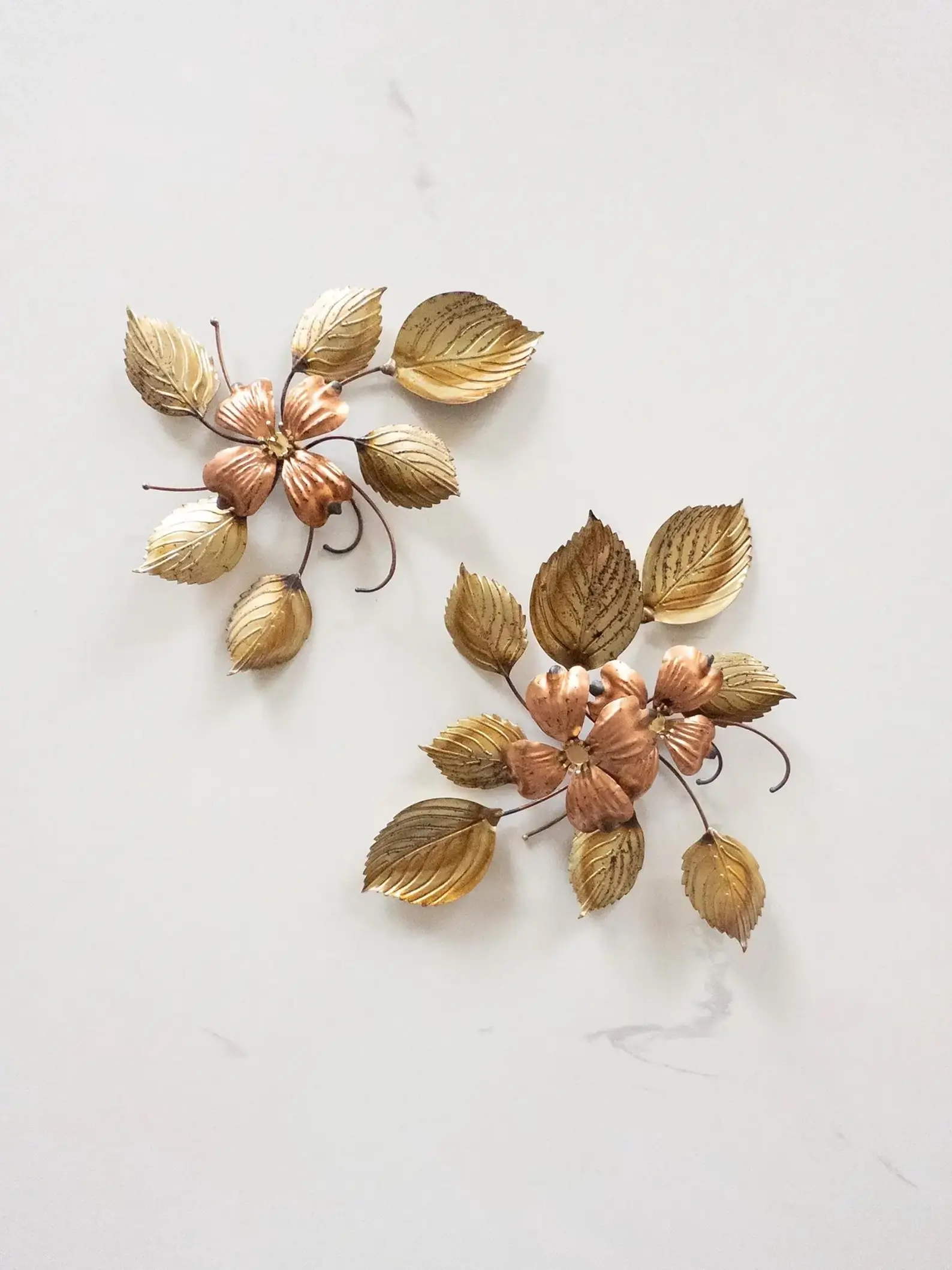 vintage brass dogwood floral leaf copper wall art