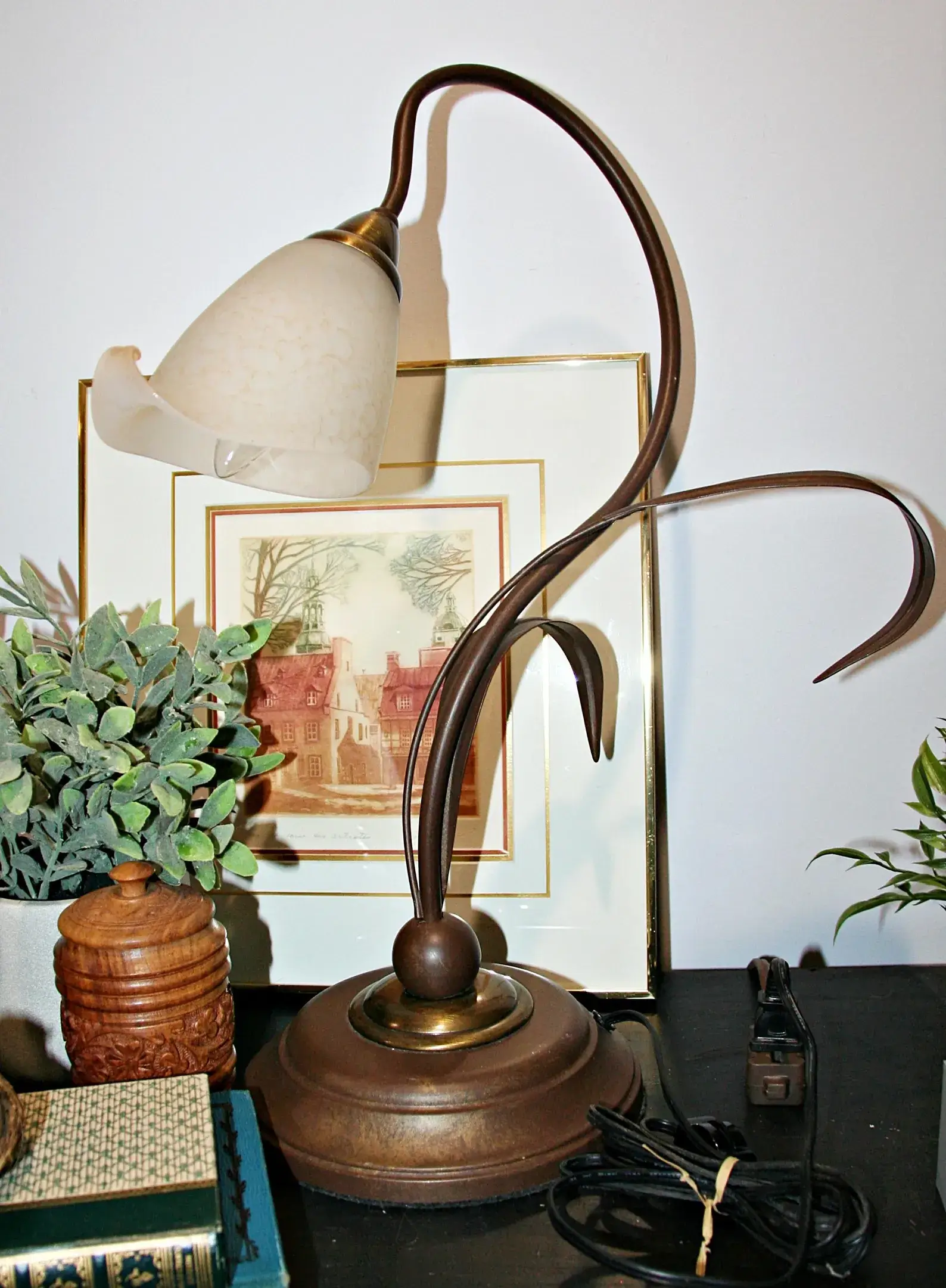 vintage glass flower lamp