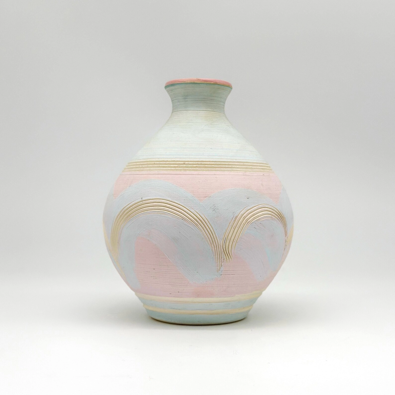 Vintage 80s pastel vase pink and mint green pottery stoneware