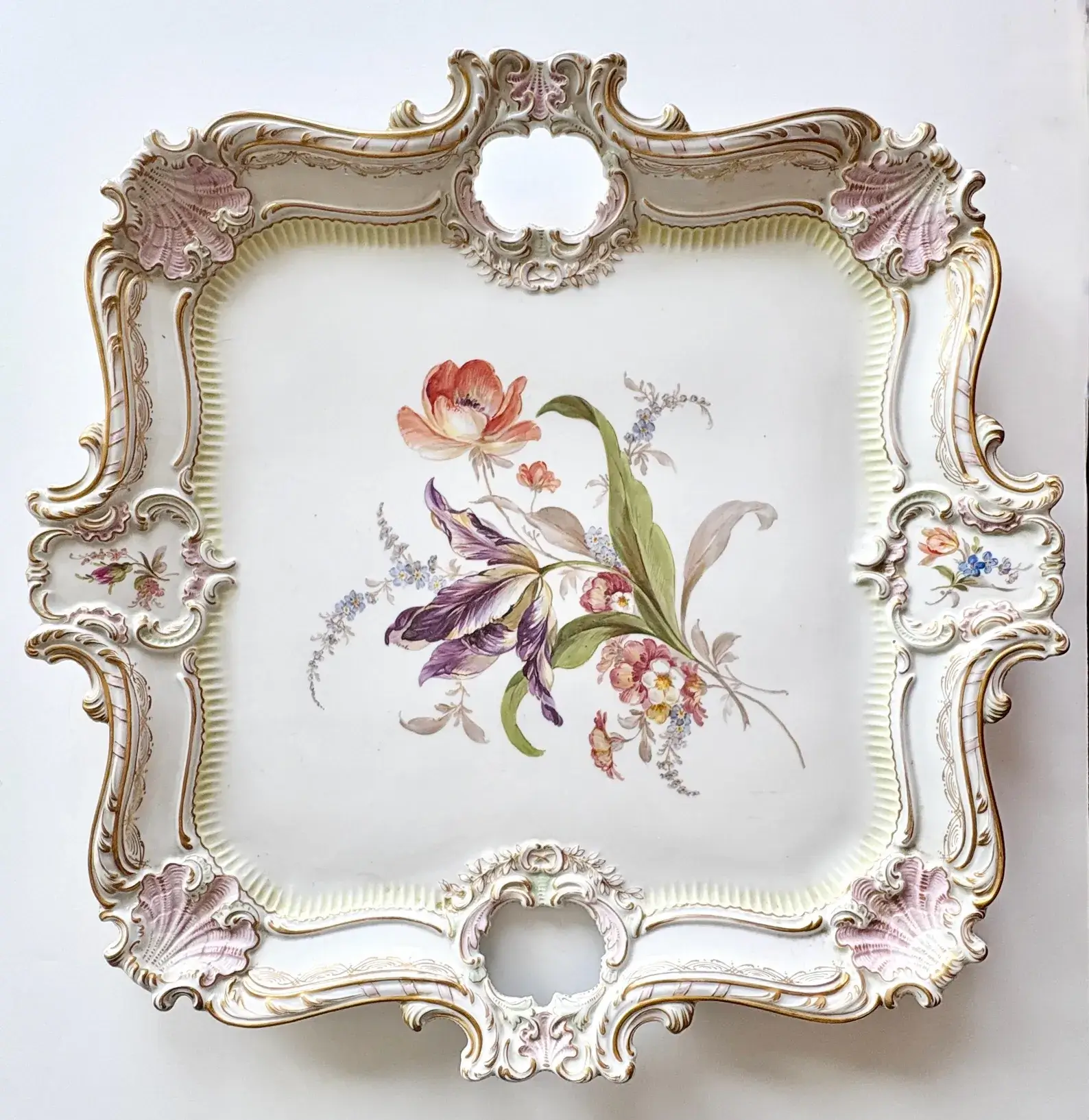 Antique MEISSEN Serving Platter, Large Ornate Porcelain Plate Platter 16", UrbanLolaBoutique