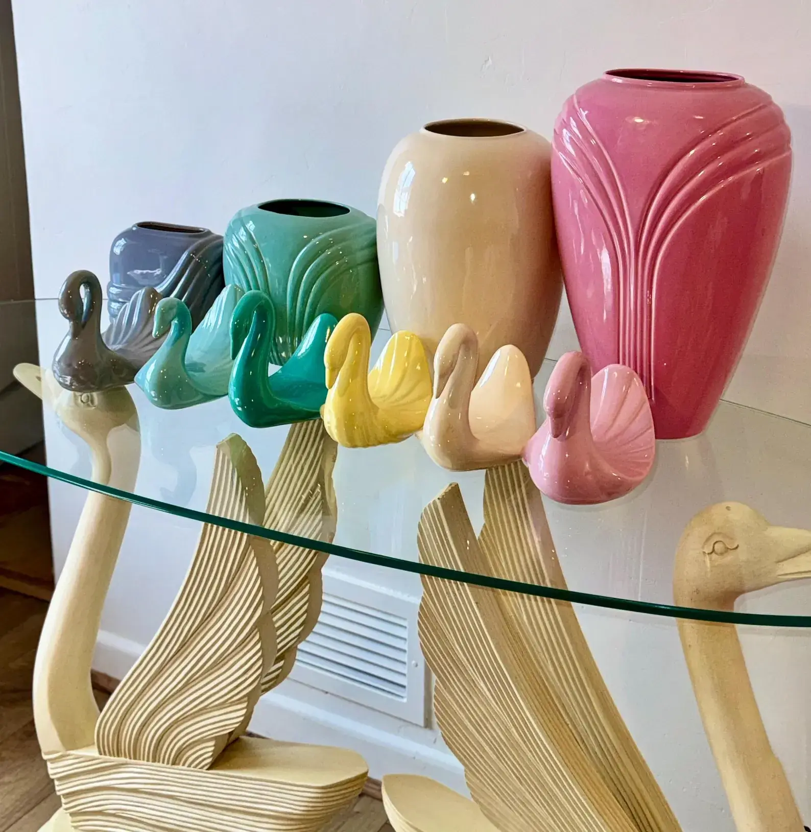 CamilleGCollections colorful pastel set of vintage swans bathroom 80s