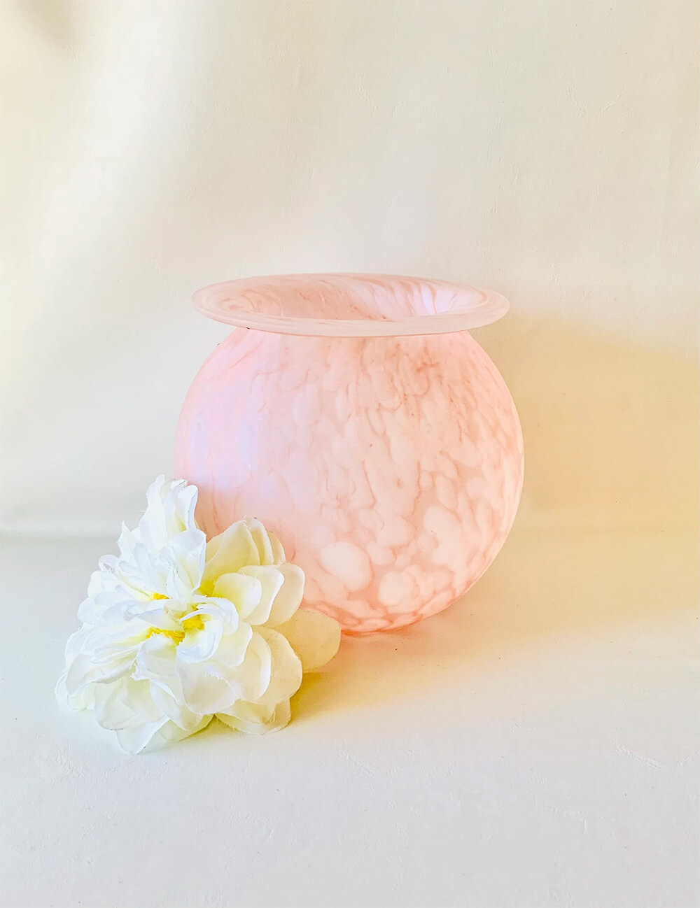 vintage pink frosted glass vase