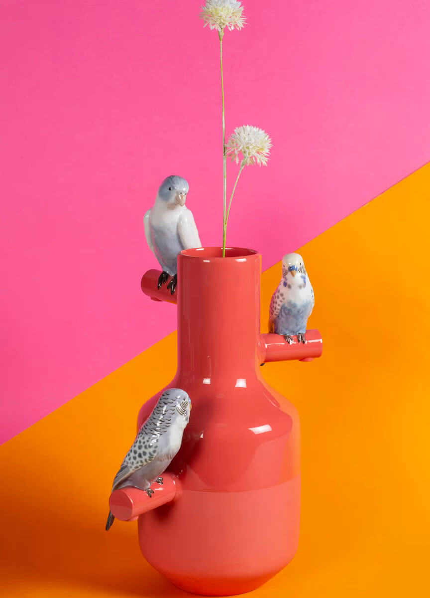 budges parrot red vase