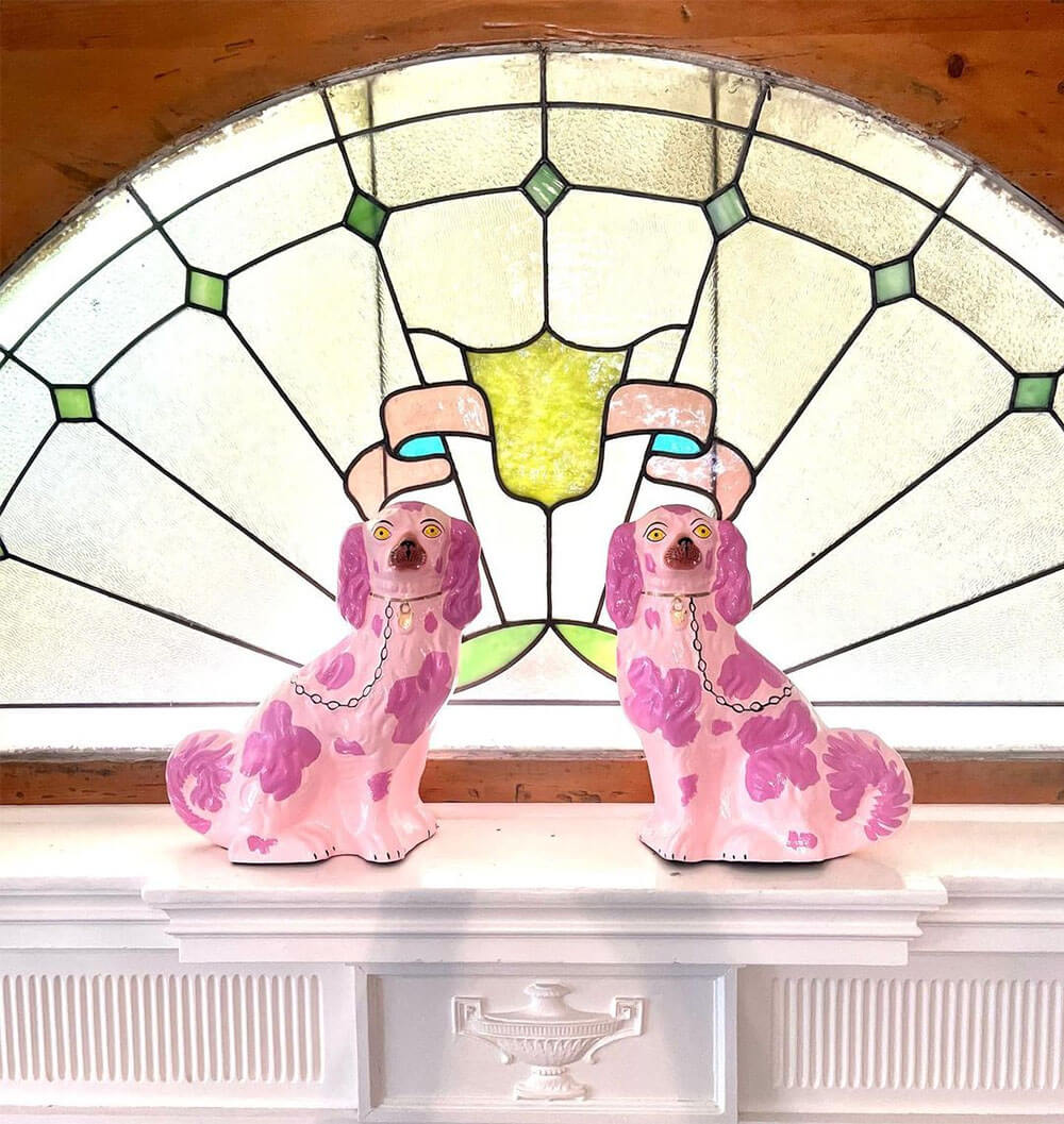 pink vintage staffordshire dog figurines