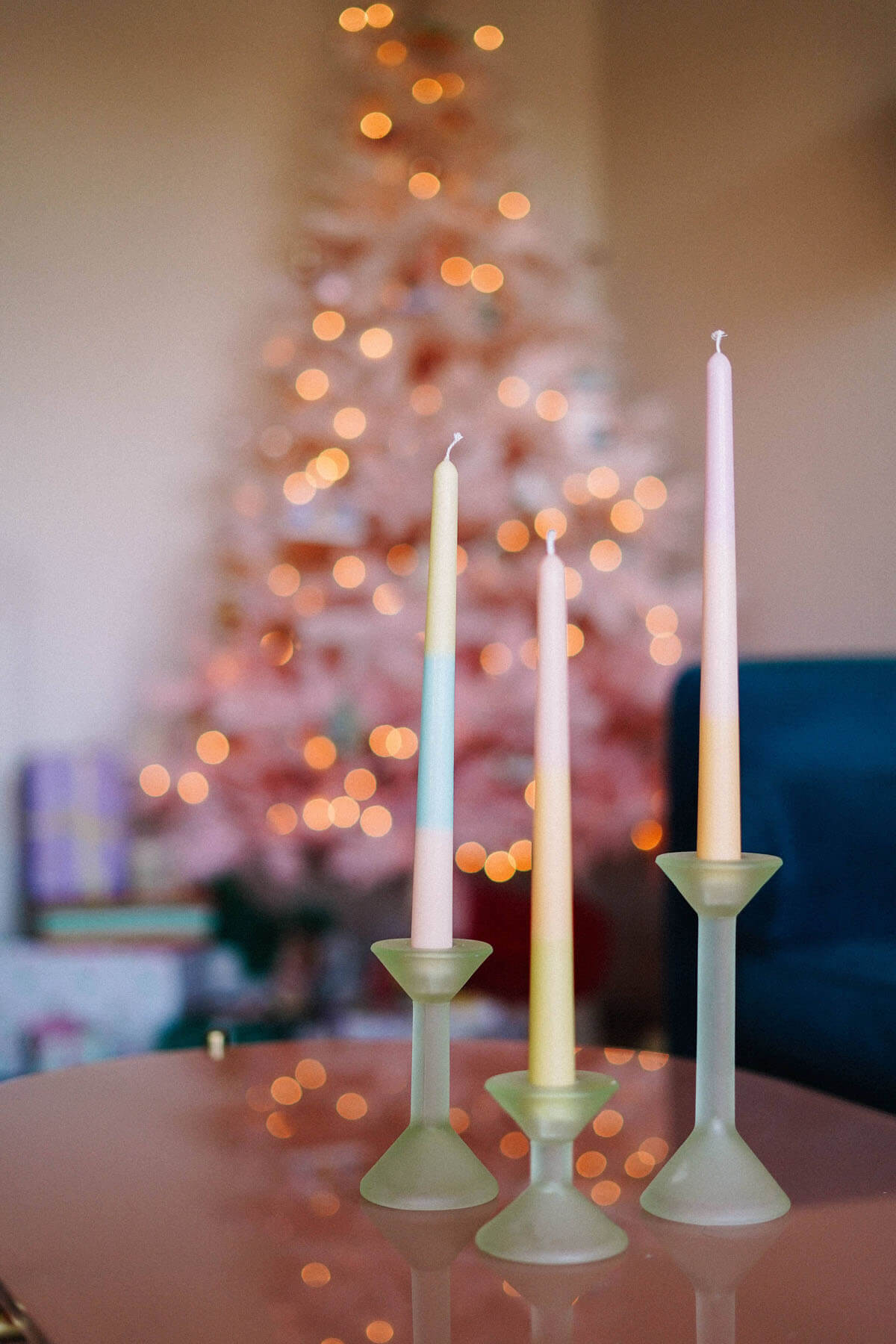 colorblock candles for holiday decor