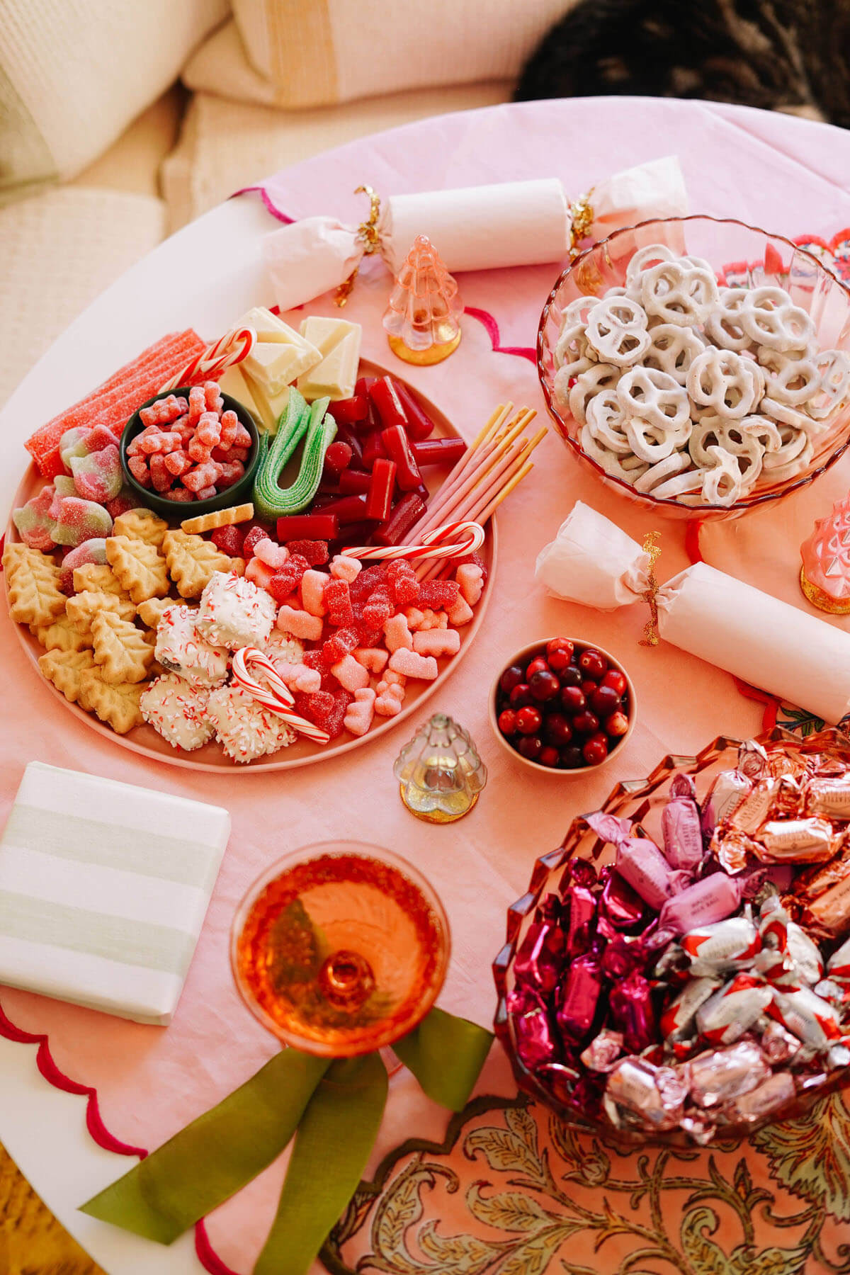 pink and red christmas party - pink candy board