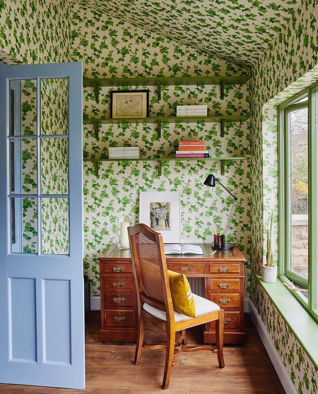 floral wallpaper in alice byrom's office